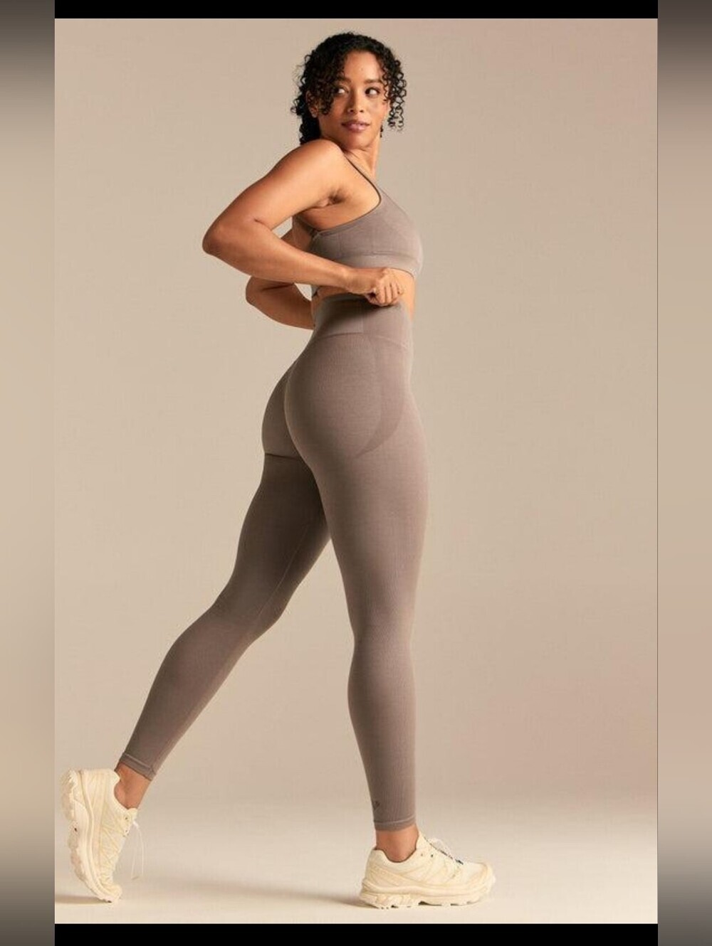 SET ACTIVE Seamless High Waist Leggings Taupe Brown Size Small S